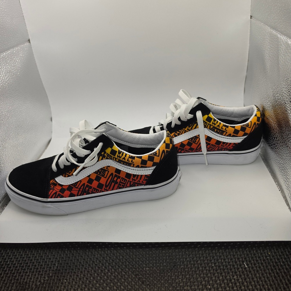 Vans Old Skool Sneakers Mens 7 Womens 8.5 Orange Black Good Logo Checkerboard
